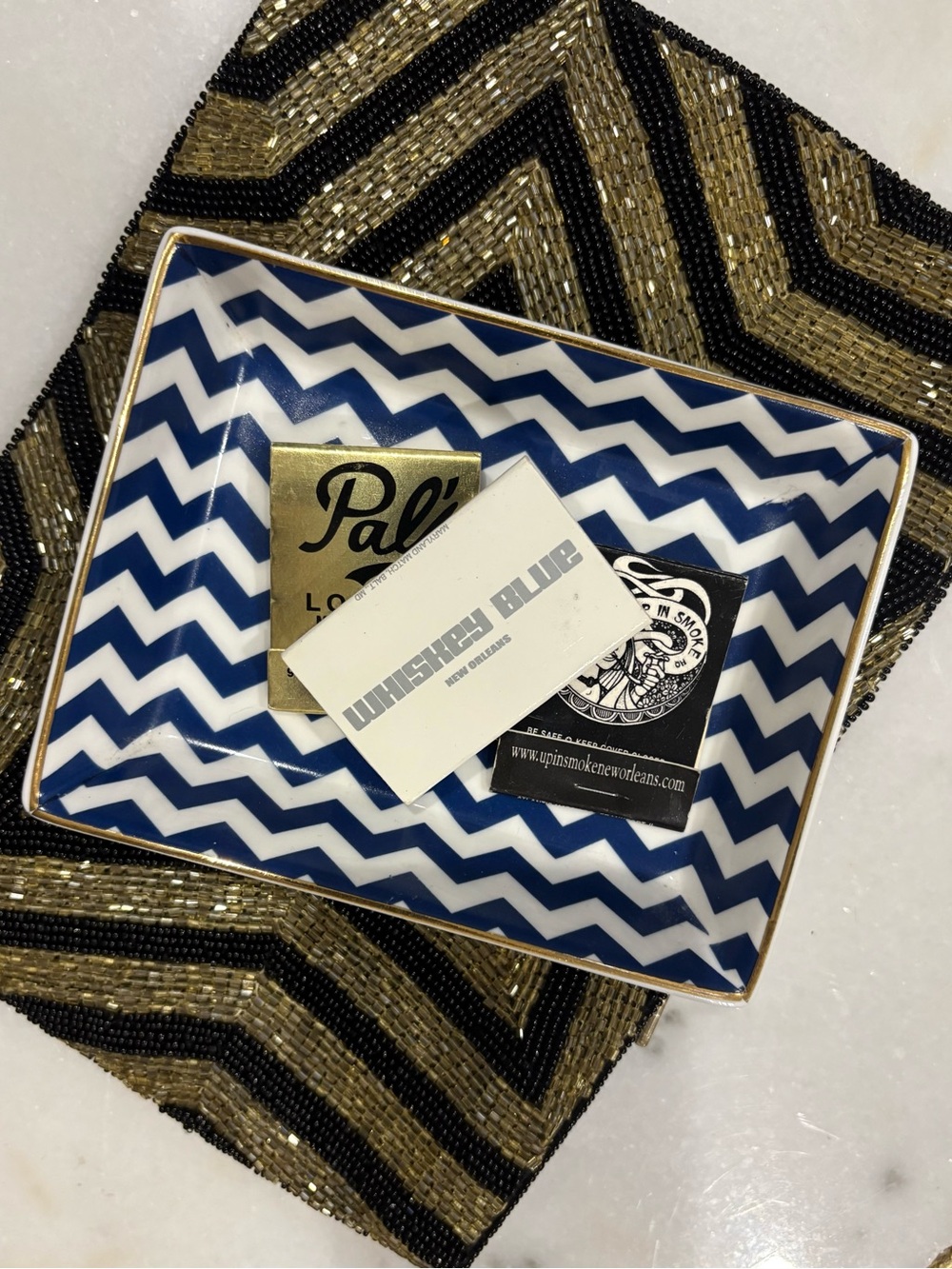 J.Crew Navy Chevron Ceramic Trinket Dish